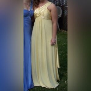 David's Bridal Yellow One-Shoulder Maxi Dress
